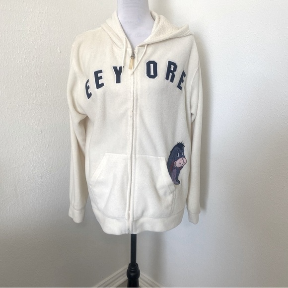 Disney Hooded Jacket Embroidered Eeyore Ivory Size Large Y2K Full Zip, Pockets - Picture 1 of 7